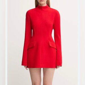 Red Long-Sleeve Mini Dress with Structured Fit